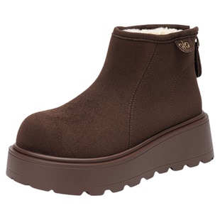 依思q勃肯雪地靴女2025新款冬季爆款厚底加绒保暖棕色短靴子棉鞋