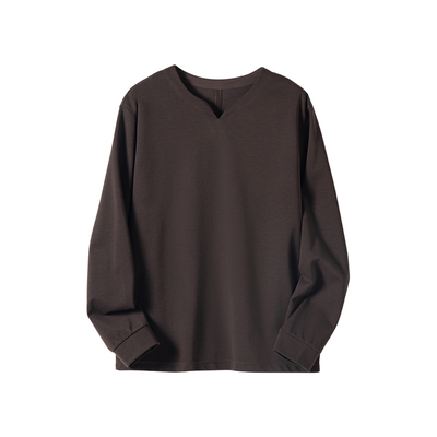 THESSNCE 立体斜纹肌理 纯色小V领轻薄卫衣款T恤男秋