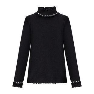 高领毛衣女秋冬内搭木耳边加绒加厚针织上衣黑色打底衫冬洋气保暖