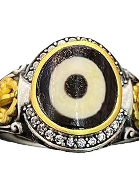 藏式S925纯银镶嵌天珠金刚撅戒指