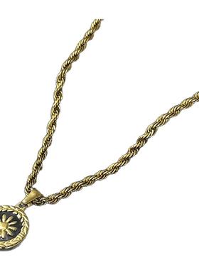 钛钢不掉色金色圆形古钱币项链