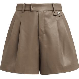 【会员专享】红袖美拉德短裤冬季2024新款女装金属装饰PU皮裤