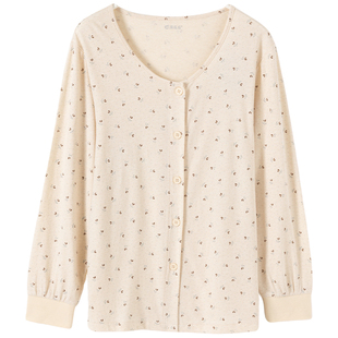 顶呱呱女士彩棉保暖上衣顶瓜瓜开襟圆领纯棉打底衫内穿单件睡衣