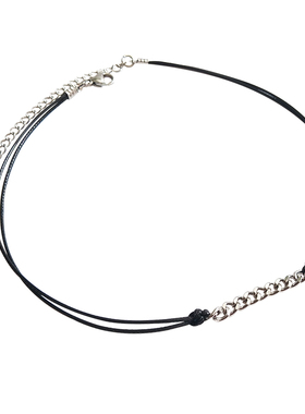 黑绳拼接钛钢锁骨链项圈女choker