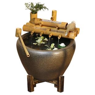 大型陶瓷流水鱼缸水缸阳台造景水循环鱼缸办公室客厅养鱼缸落地缸