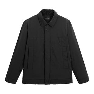 太平鸟男装 黑色夹克式羽绒服满版休闲印花羽绒冬季防寒外套