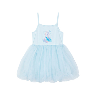 小O宝童装 宝宝爱莎公主裙女2026夏季女童吊带网纱蓬蓬海边连衣裙