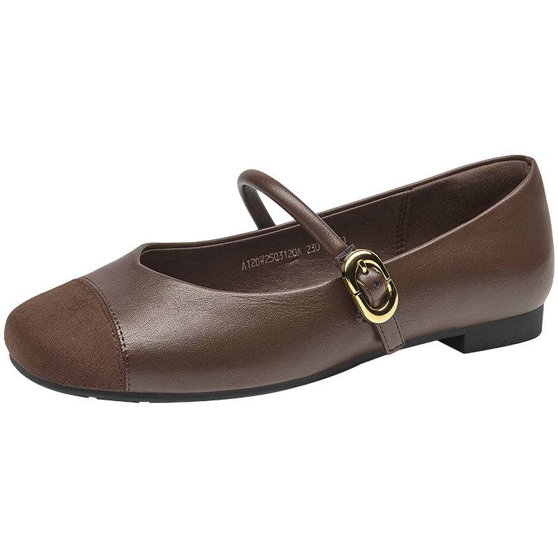 大东玛丽珍女鞋2026春季新款复古方头法式小皮鞋一字带女单鞋通勤