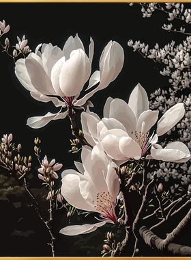 纯白玉兰花数字油画diy填充画画填色油彩手工涂色高端手绘装饰画