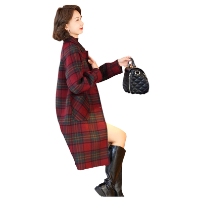 迪芬璐嘉羊毛双面呢韩版格子大衣