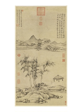 倪瓒《枫落吴江图》高清仿古挂画