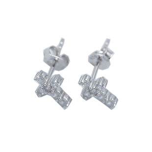 WBJ定制珠宝镶嵌十字耳钉S925银纯银镀金银耳环cross ear stud