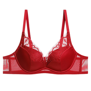 爱慕森语秋冬本命年红色内衣女软钢圈薄模杯小胸聚拢隐孔文胸