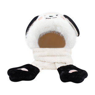 ROUIIEFAO可爱狗耳朵帽子围巾手套一体三件套冬季保暖毛绒护耳帽