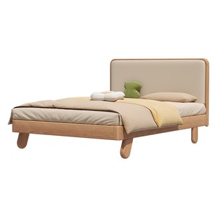 次卧1米5双人床加床垫加厚实木床简约床奶油床1米2单人全木实床