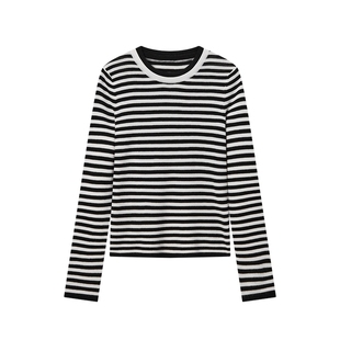 森马针织衫女撞色假两件条纹打底衫冬季2024新款含羊毛套头毛衫