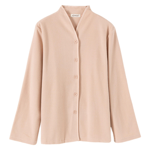 顶瓜瓜女摇粒绒开衫V领顶呱呱中老年可外穿开衫长袖家居服单上衣