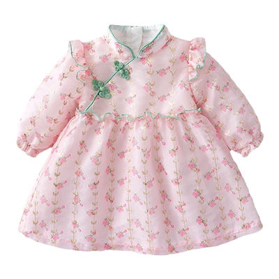 女宝宝春秋长袖网纱刺绣公主裙