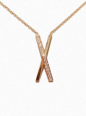 纯银Χ交叉项链女玫瑰金色镶钻字母锁骨链经典设计时尚百搭礼物潮