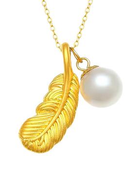 s925纯银羽毛珍珠项链