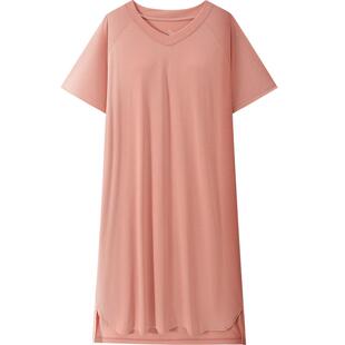 睡裙女夏带胸垫短袖宽松薄款免穿文胸一体睡衣连衣裙可外出家居服