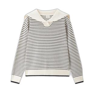 佐丹奴长袖针织衫女春季新款撞色条纹海军领套头针织上衣05355707