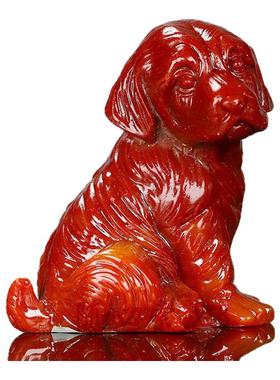 仿寿山石红色狗招财旺财生肖狗小摆件旺财手把件旺财狗摆件