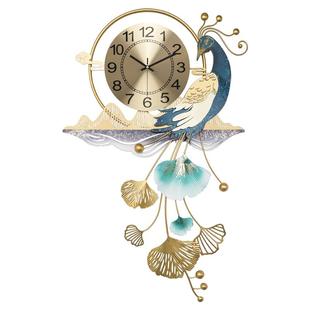 飞鸟集新中式孔雀钟表2026新款客厅挂钟高级感时钟挂墙艺术风挂表