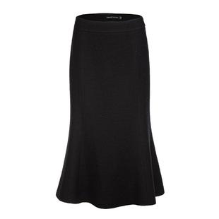 名师路绵羊毛黑色毛呢鱼尾半身裙女秋冬季新款中长荷叶边裙