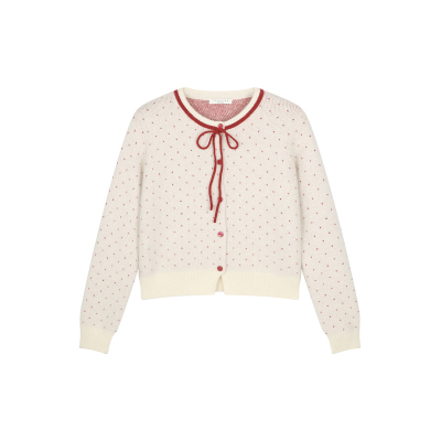 唐狮减龄提花宽松圆领毛衣外套女