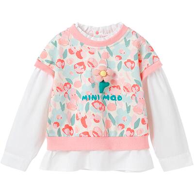 mqdmini女童春秋季针织拼接卫衣