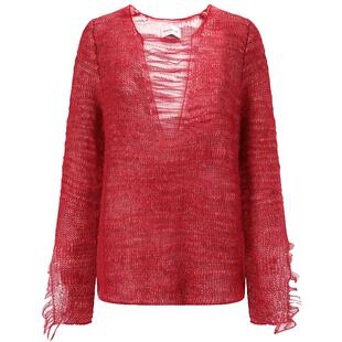 【SALE】【SWAYING】蕾虎设计感红色V领浮线套衫龙年限定针织衫