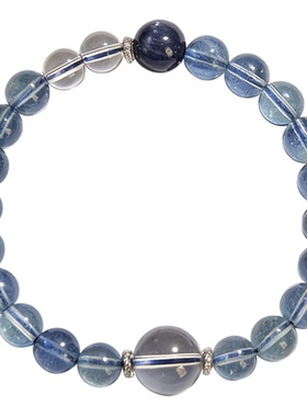 天然白水晶手串蓝水晶海蓝宝黑曜石手链散珠串珠喜水缺水普琳丝女