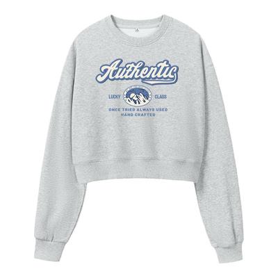 真维斯灰色加绒卫衣女圆领外套