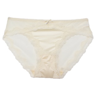 2026法式温柔奶黄缎面蕾丝性感内裤女网纱低腰半包臀