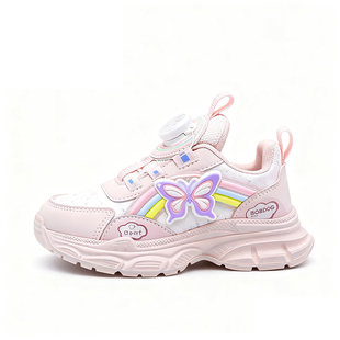 巴布豆女童鞋子2025新款春秋小学生运动鞋皮面加绒二棉鞋儿童冬鞋