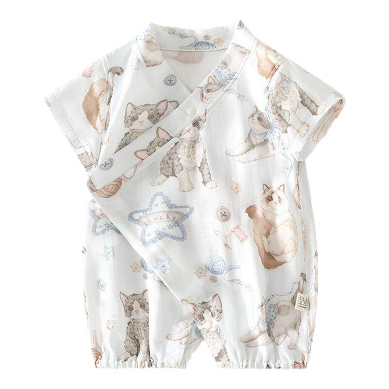 婴儿纱布连体衣宝宝夏款爬服短袖竹纤维哈衣儿童夏季空调服新生儿