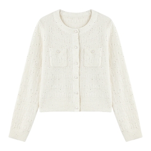 秋水伊人圆领针织开衫2026春季新款女装气质通勤经典打底针织上衣