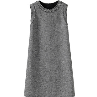 小香风毛呢背心裙重工钉珠小个子A字显瘦连衣裙 2025秋冬新款女装