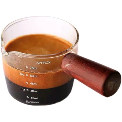 刻度木柄玻璃奶罐双口浓缩咖啡杯