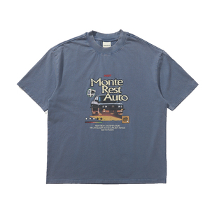 瞬时山野Monterest复古街头vintage古着感赛车印花全棉短袖T恤男