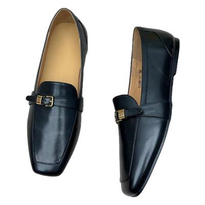 丑乐手工真皮方头豆豆鞋