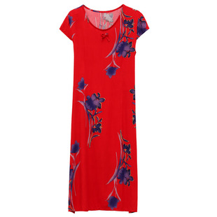 妈妈纯棉绸睡衣女夏天女士外穿睡裙夏季女款2025新款人造棉连衣裙