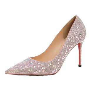 cl同款高跟鞋2025年春秋新款时尚百搭黑色水钻单鞋红底细跟休闲女