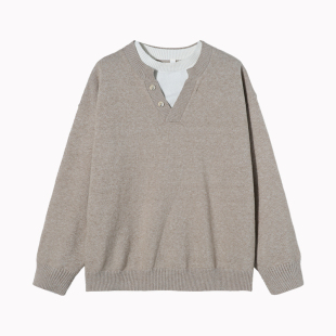 ALLIN 假两件针织毛衣男春秋慵懒情侣cleanfit内搭打底针织衫外套