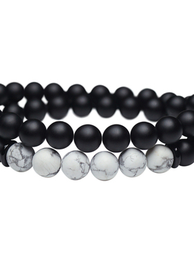 手工逸述黑玛瑙白松石男女手串