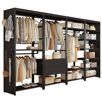 步入式衣帽间家用多层组合落地衣架网红同款洞洞板开放式金属衣柜