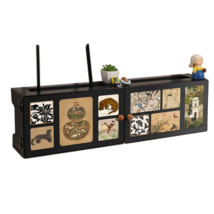 中古风路由器收纳盒上墙免打孔放置架电视柜机顶盒隐藏线遮丑神器