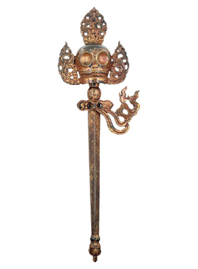 藏传古风纯铜骷髅头金刚杵摆件