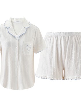 商场同款MYBODY2026夏季新款睡衣女娃娃领爱心提花短袖家居服套装
